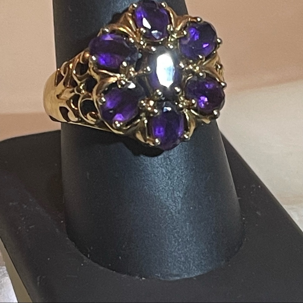 🍇Fabulous Vintage Style 14k Gold Over Silver Filigree Amethyst Flower Ring! - Picture 6 of 15